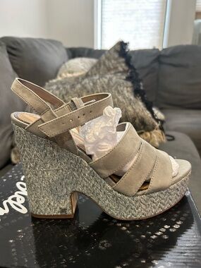 Sam Edelman Seafoam Suede Woven Platform Wedges